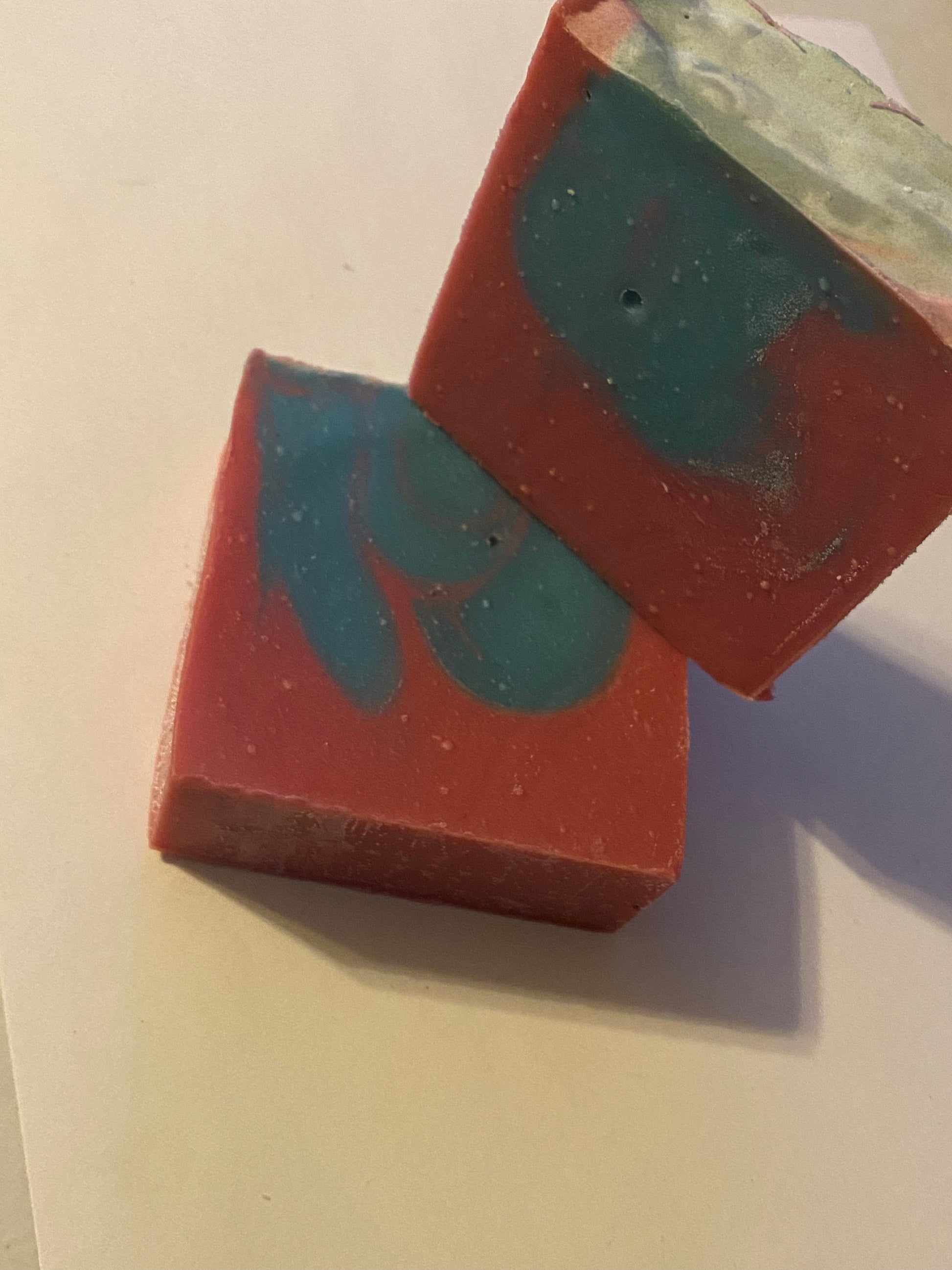 Pink with blue soap