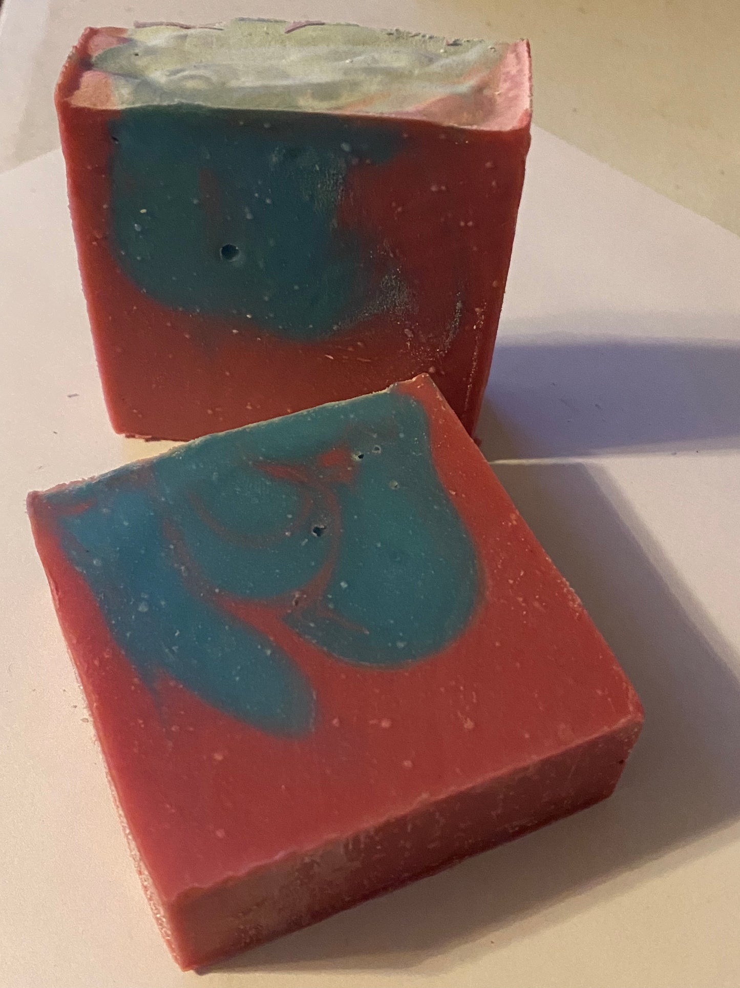 Two bars pink with blue soap