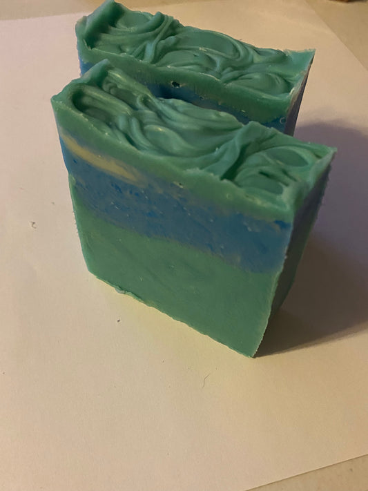 Blue and green bar soap
